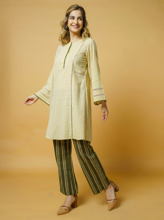 Beige Cotton Kurta Set