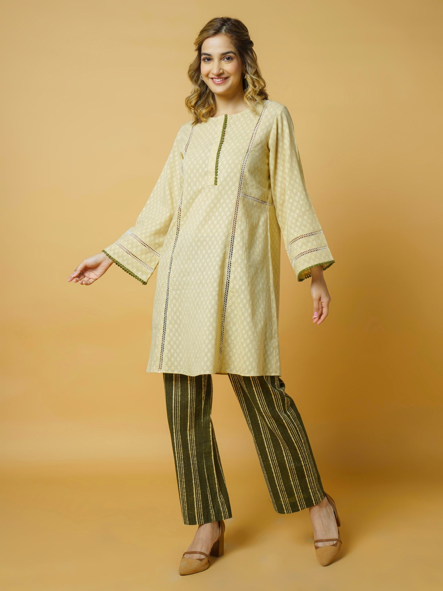 Beige Cotton Kurta Set