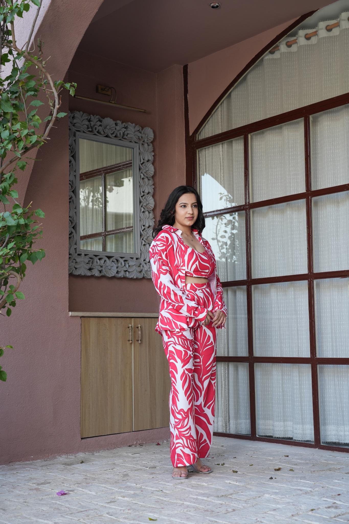 Red Abstract Bralette Co-ord Set