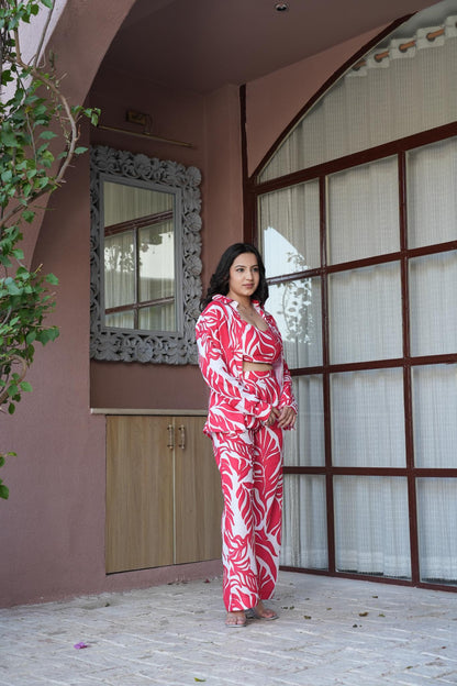 Red Abstract Bralette Co-ord Set