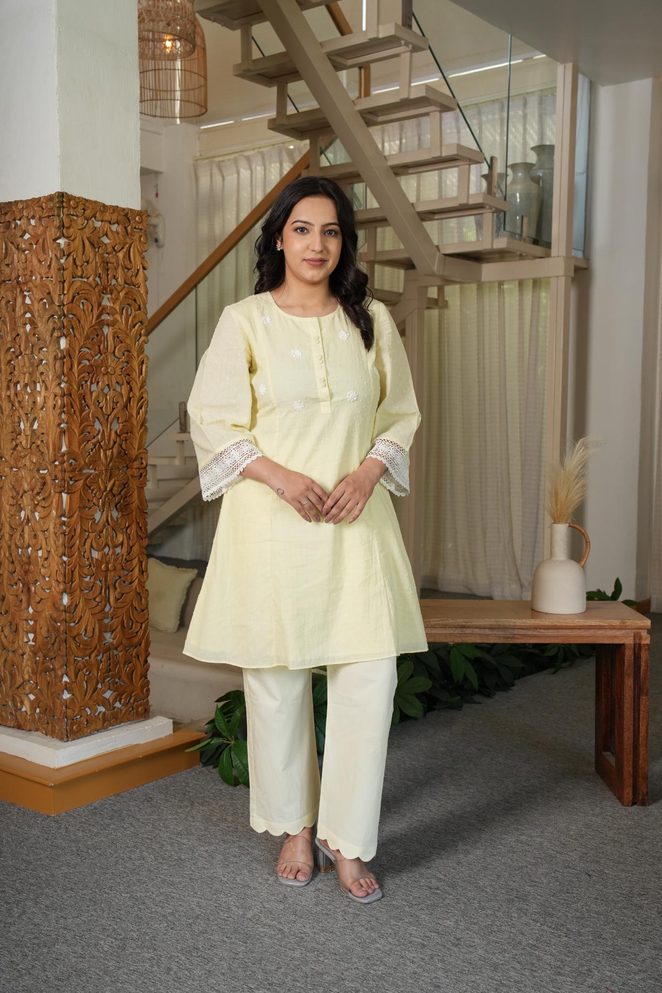 Pastel Yellow Cotton Co-ord Set