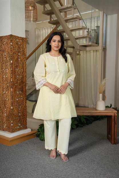 Pastel Yellow Cotton Co-ord Set