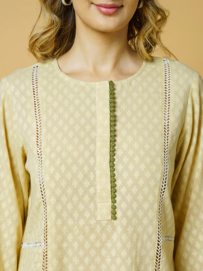 Beige Cotton Kurta Set
