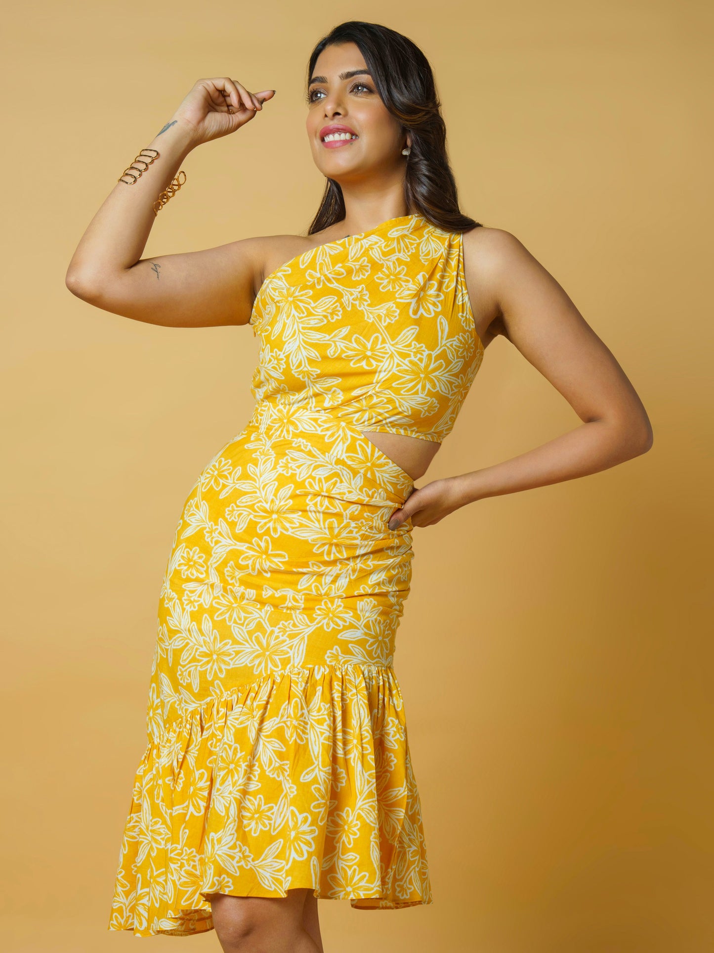 Sunlit Bloom One Shoulder Dress