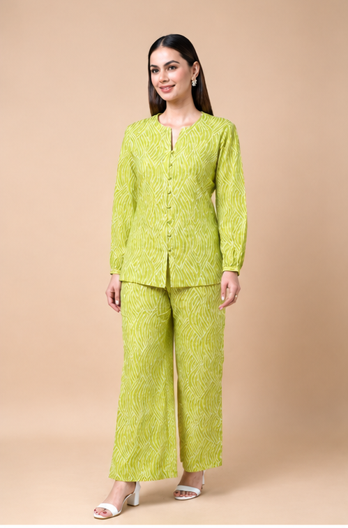 Green Bandhej Cotton Co-ord set