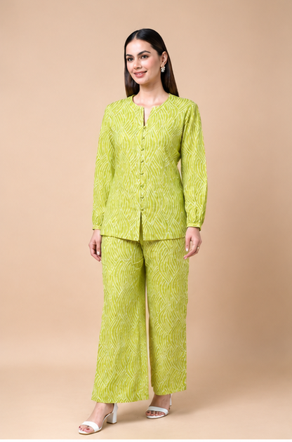 Green Bandhej Cotton Co-ord set