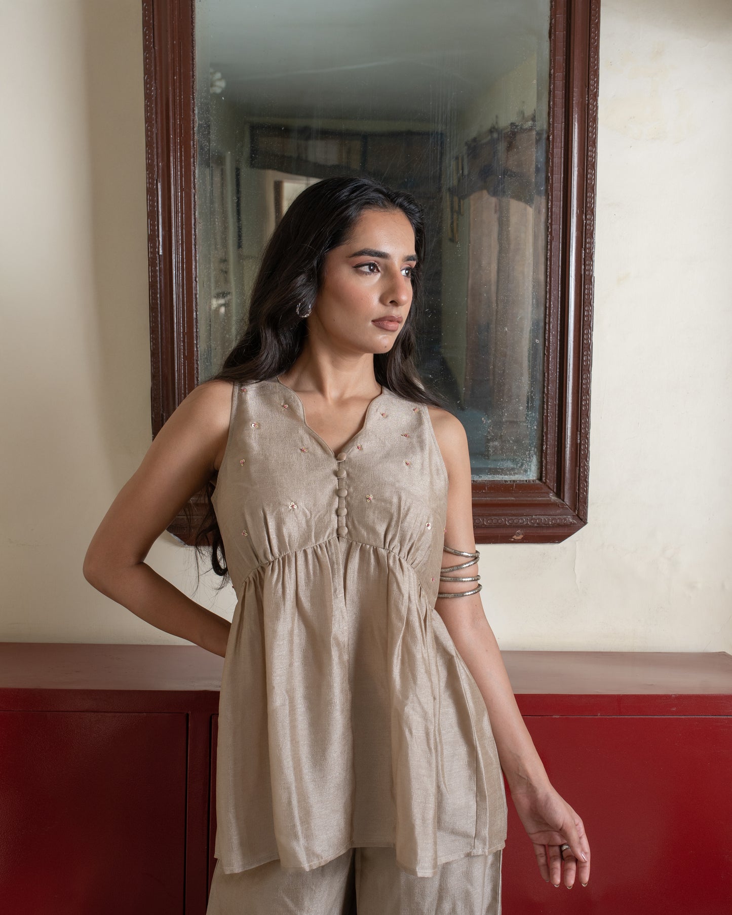 Champegne Gold Plazo set