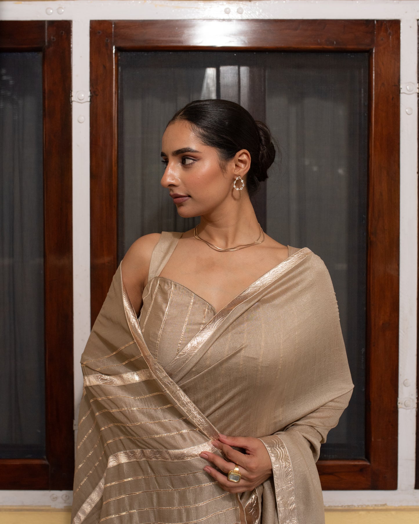 Champagne Rose Gold Saree