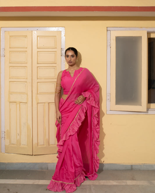 Bember Modal Fuchsia Bloom Saree