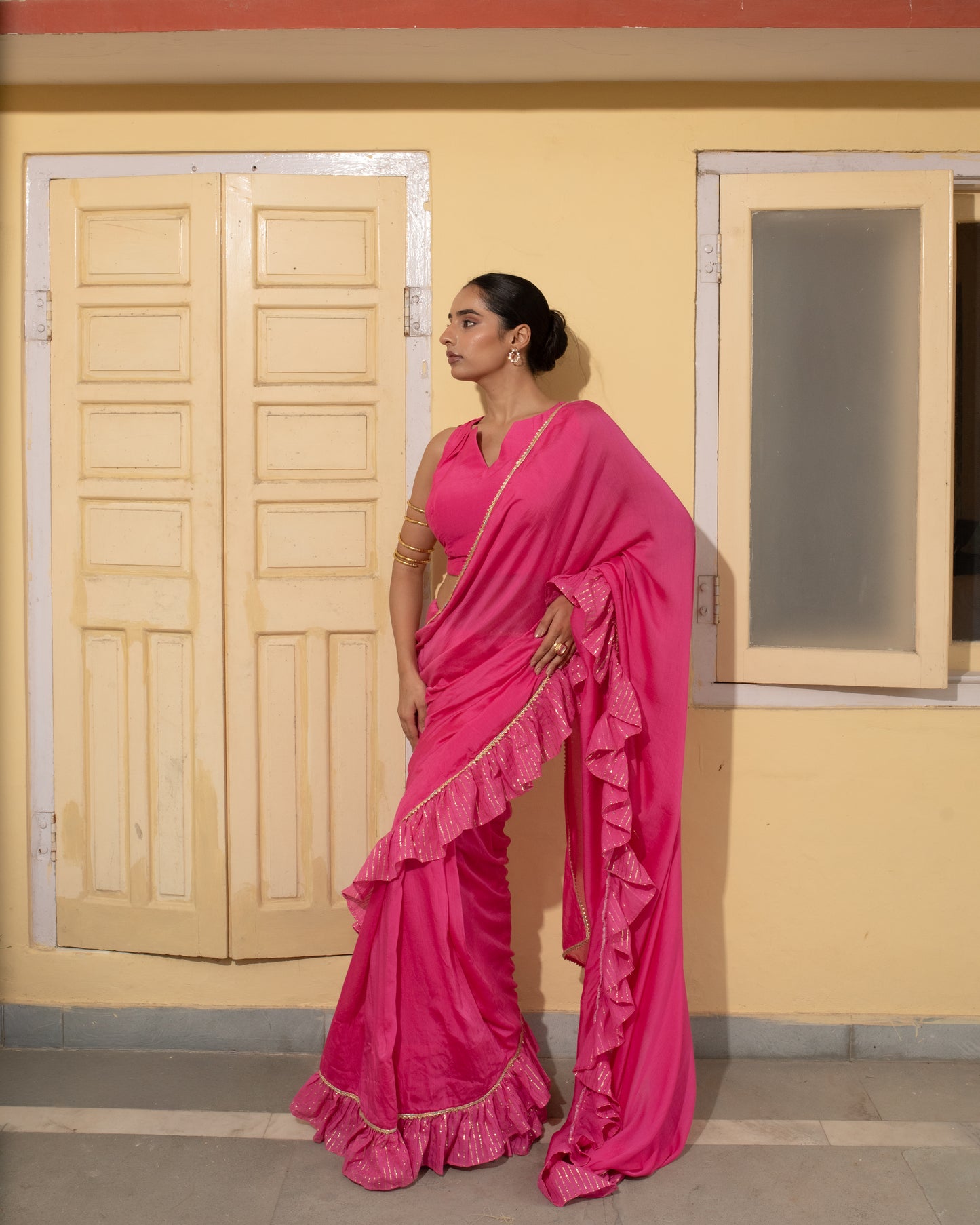 Bember Modal Fuchsia Bloom Saree