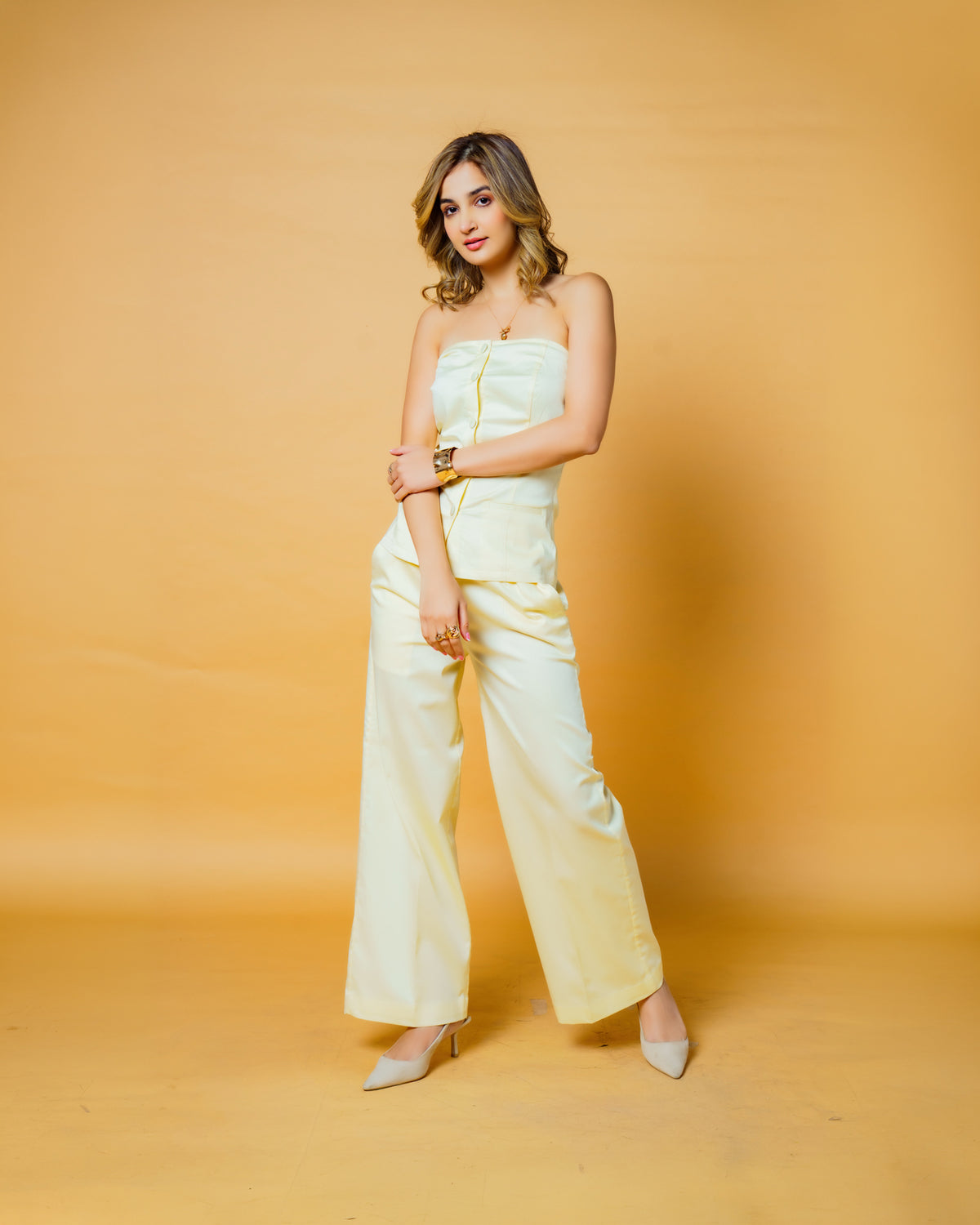Pastel Yellow Off Shoulder Co-ord Set