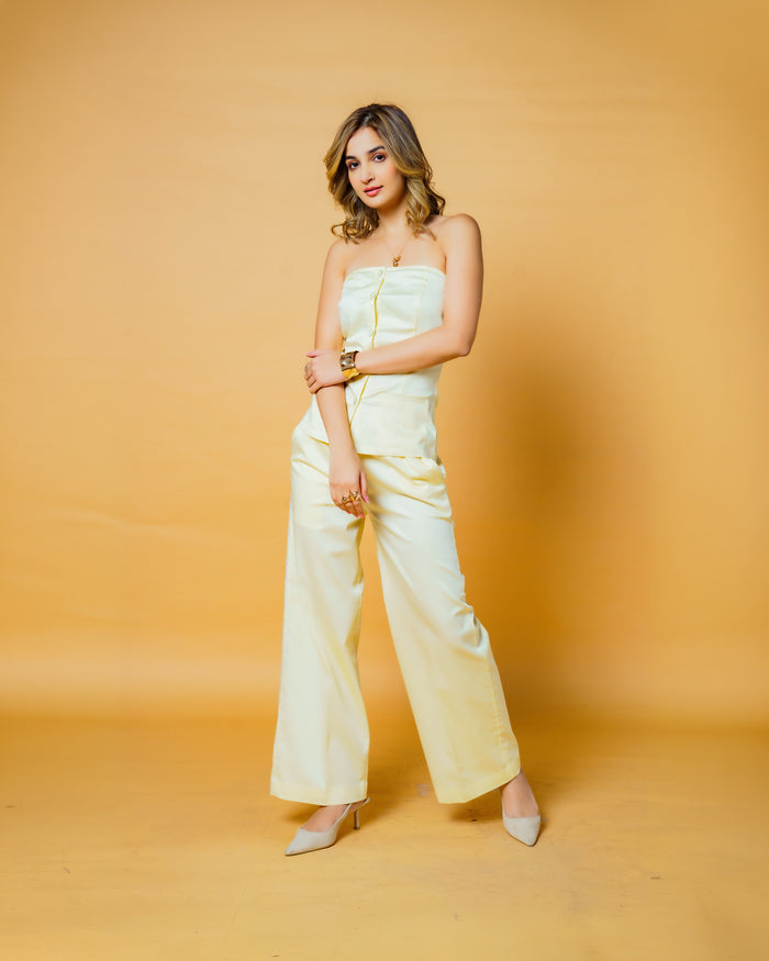 Pastel Yellow Off Shoulder Co-ord Set